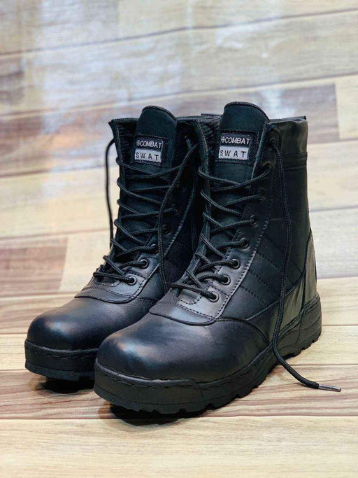 Men's Synthetic Leather Semi-Formal Knee High Boots - Black SWAT